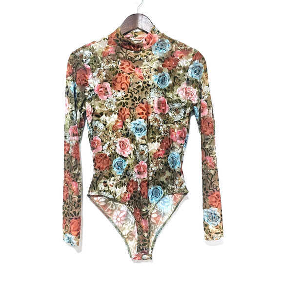 Charlotte Russe Velvet Burnout Victoria Style Bodysuit Size M Boho-chic Romantic - Picture 1 of 5